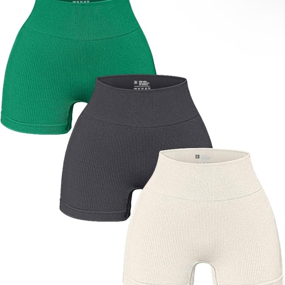 NEW‎  -  OQQ Women's Ribbed High-Waist Shorts - Green, Gray, and Cream,  Size S - Picture 1 of 6